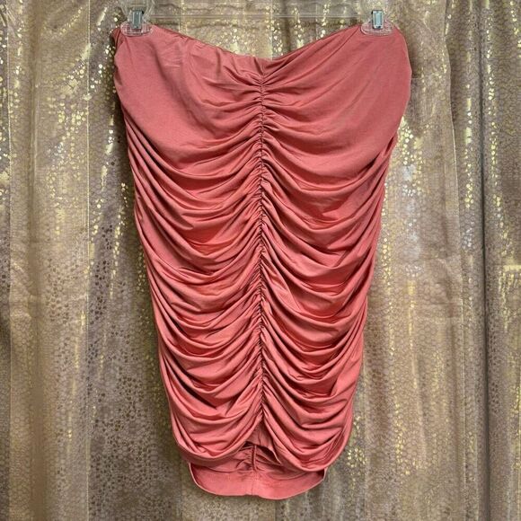 Express Ruched Peachy Pink Jersey Strapless Tube Top Large - Picture 1 of 7